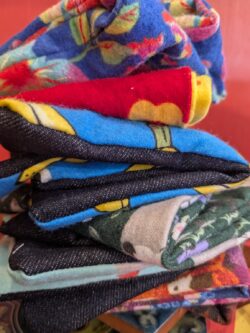 We love our 100% cotton flannel eCoddle prototypes - so soft - but we don't love the way the fabric pilled and looked a bit dirty, even though it wasn't. So these are hanging out in prototype village with all the other pioneers.